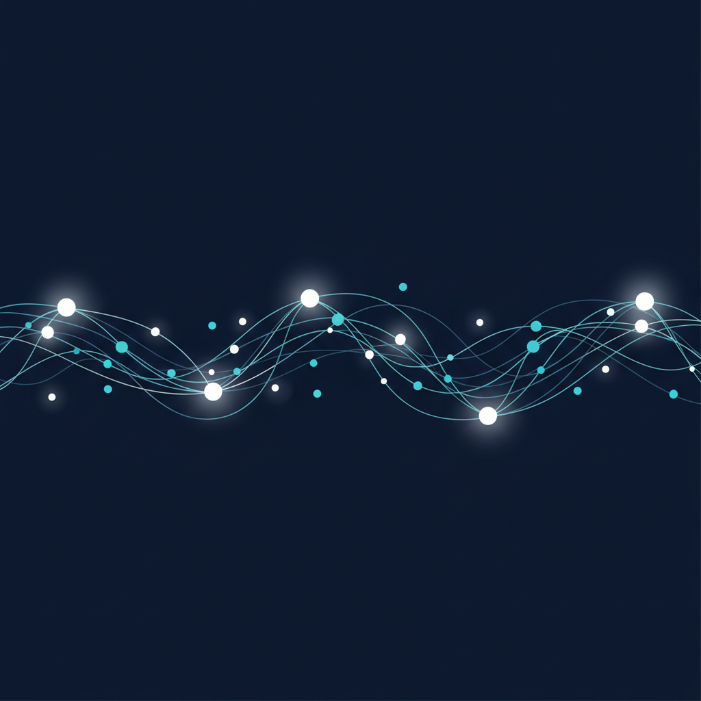 Abstract network visualization representing SEO link building with interconnected glowing nodes showing backlink authority flow